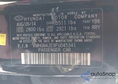 2015 Hyundai Genesis 3.8 from USA, damaged, VIN KMHGN4JE9FU045341